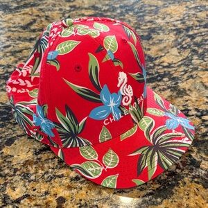 Chileno Bay Golf Club Red Tropical Floral Hat with Blue Flowers
